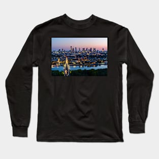 Warsaw city center, Vistula river and Swietokrzyski bridge at dusk Long Sleeve T-Shirt